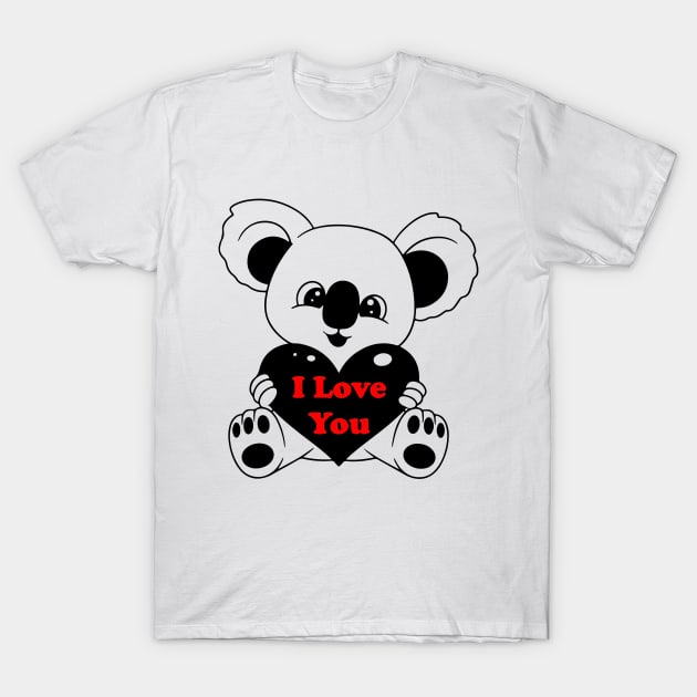 Valentine's Baby Koala Bear holding a heart. T-Shirt by Rafy's Designs